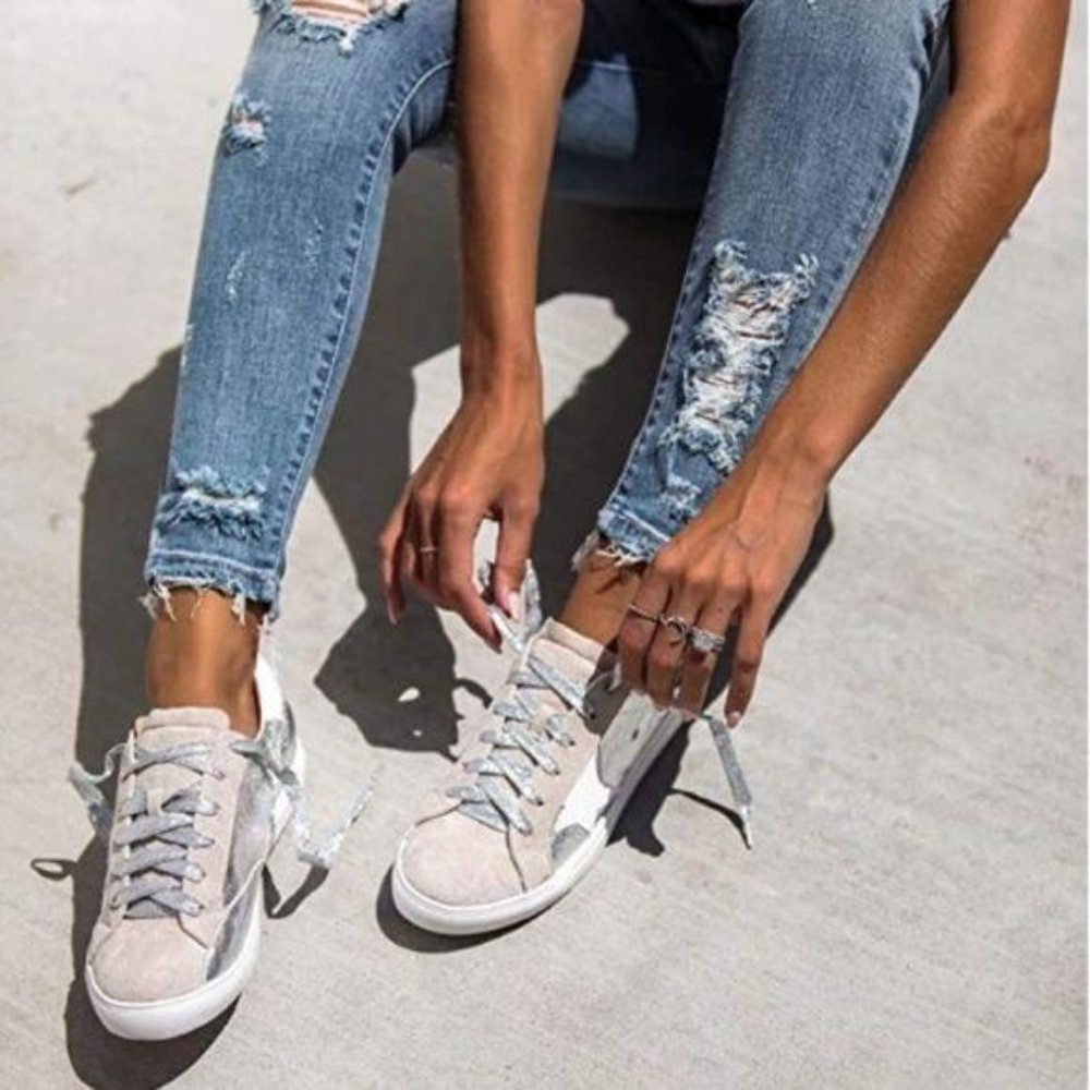 Metallic Silver Low Top Star Sneakers - Picture 5 of 15
